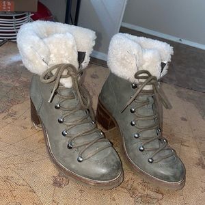 Army Green Heeled Combat Boots w/Fur